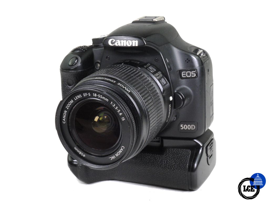 Canon EOS 500D + EF-S 18-55mm F3.5-5.6 IS + Phottix BP-450D Battery Grip