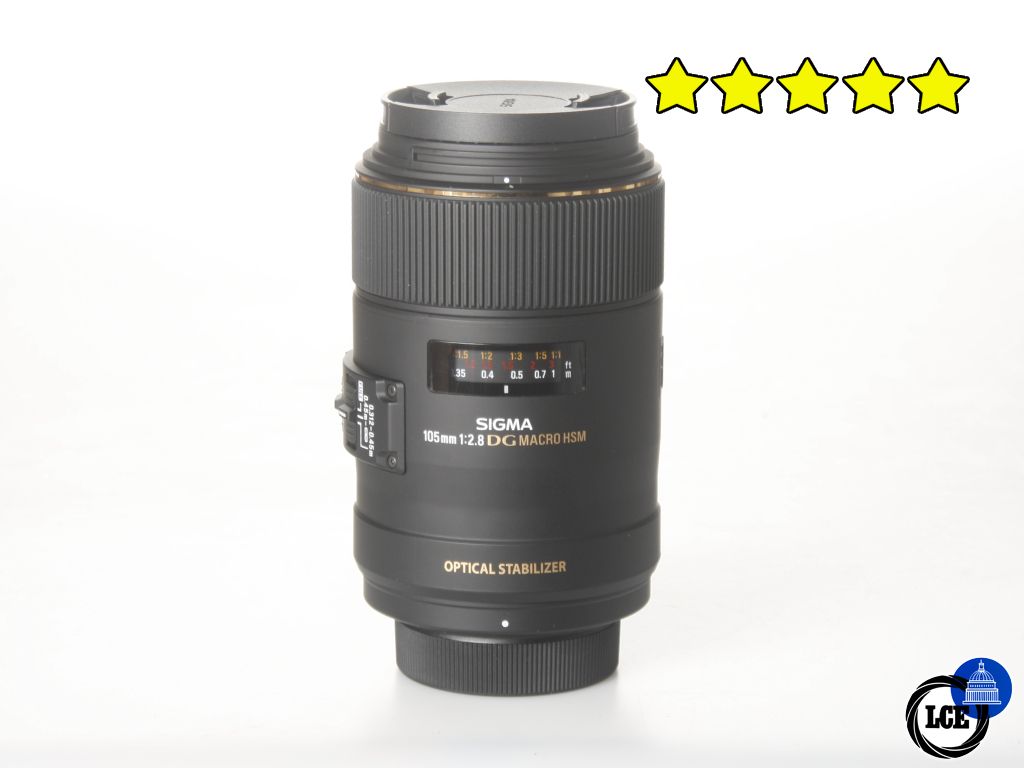 Sigma 105mm F2.8 EX DG MACRO OS HSM - For Nikon FX (BOXED) with both Hoods