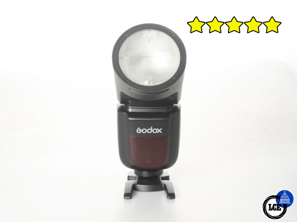 Used Godox V1 Round Head Flash Nikon Fit BOXED Wit NEW Battery