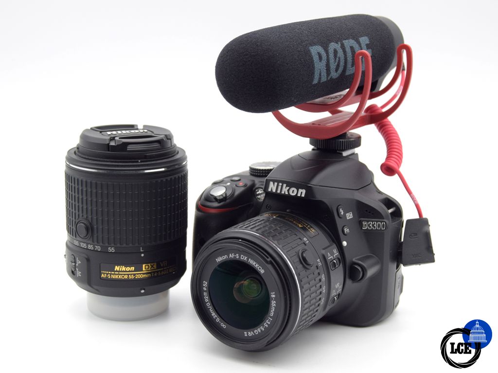 Nikon D3300 + AF-S 18-55mm VR DX + AF-S 55-200mm DX VR + Rode Video Mic Go