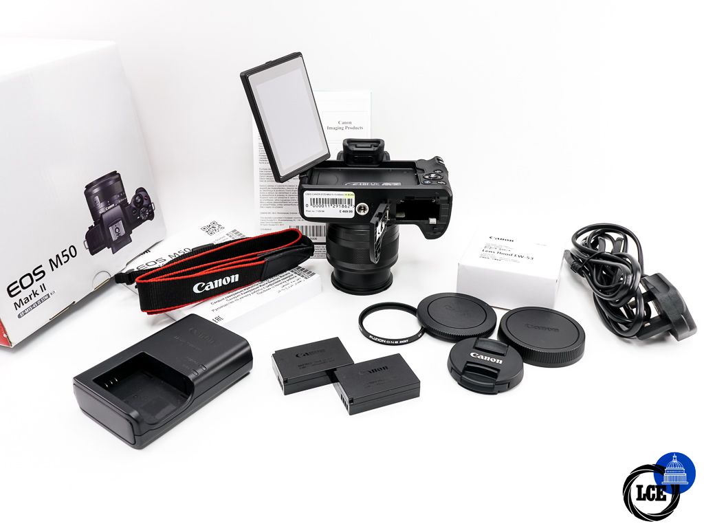 Canon EOS M50 II + EF-M 15-45mm F3.5-6.3 IS STM * BOXED, LOW SHUTTER COUNT + SPARE BATTERY *