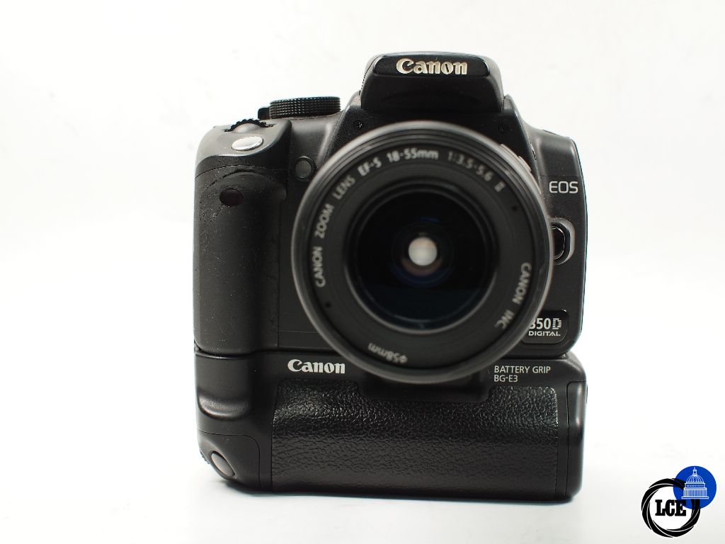 Canon EOS 350D with 18-55mm and  Canon BG-E3